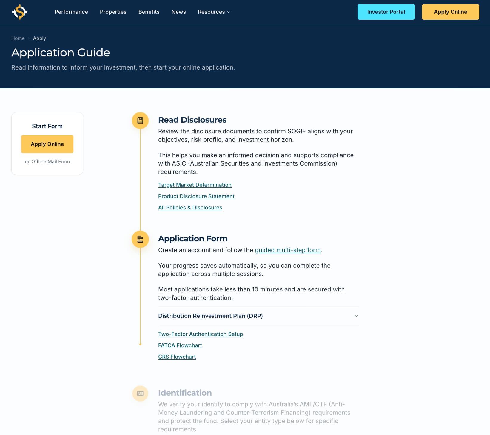 SOGIF investor application page with detailed fund information