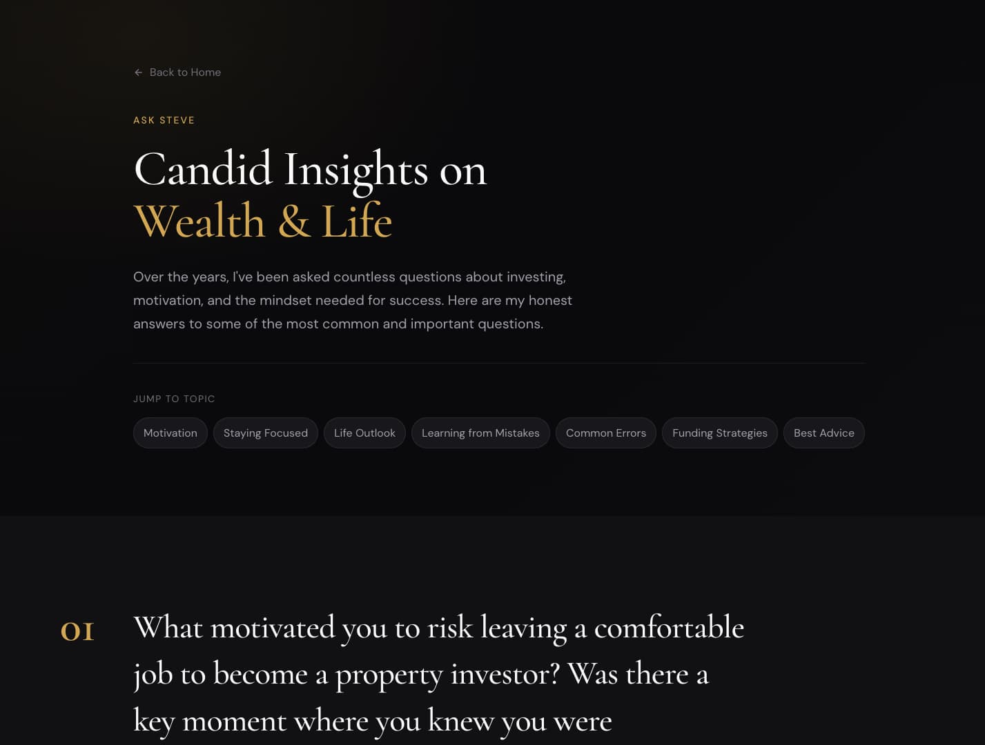 Insights section with featured articles and reading content
