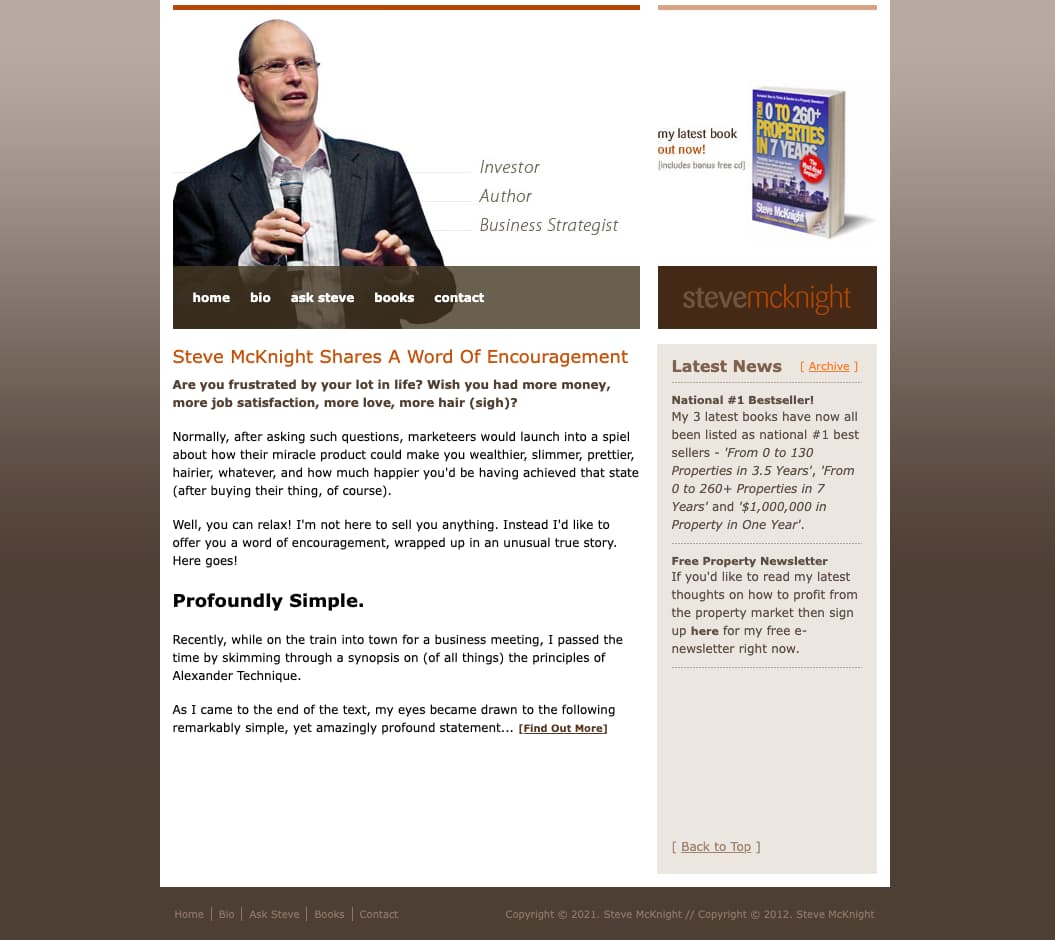 The original Steve McKnight website with dated design